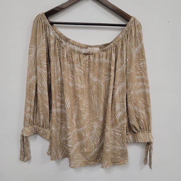 Michael Kors Womens Leaf Print Tie Sleeve Top Size 3X Tropical Beachy Travel - Picture 1 of 10